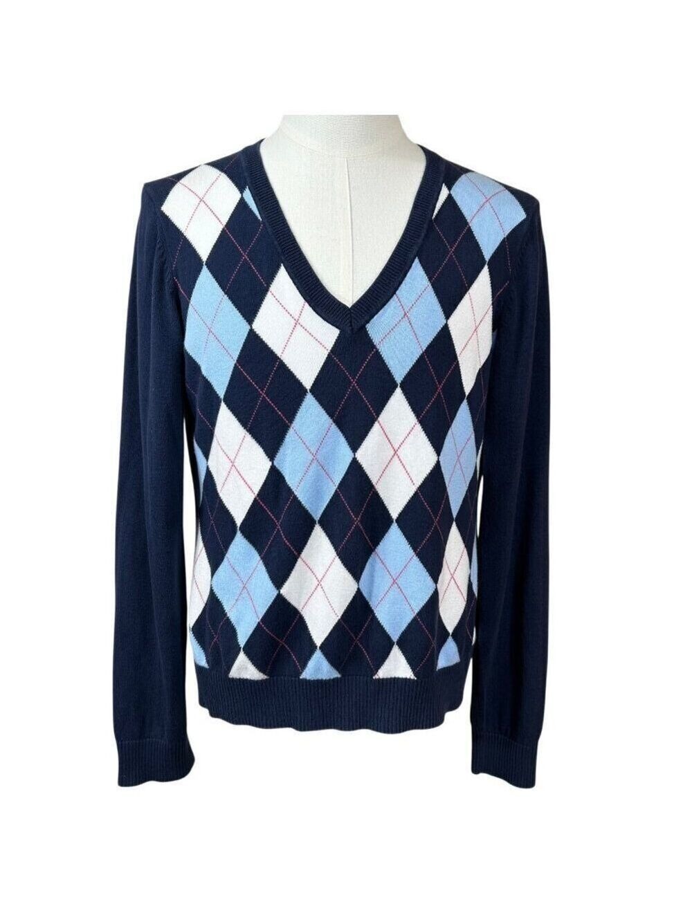 G. H. Bass & Co. Men's Blue White Argyle Preppy Sweater Size XL